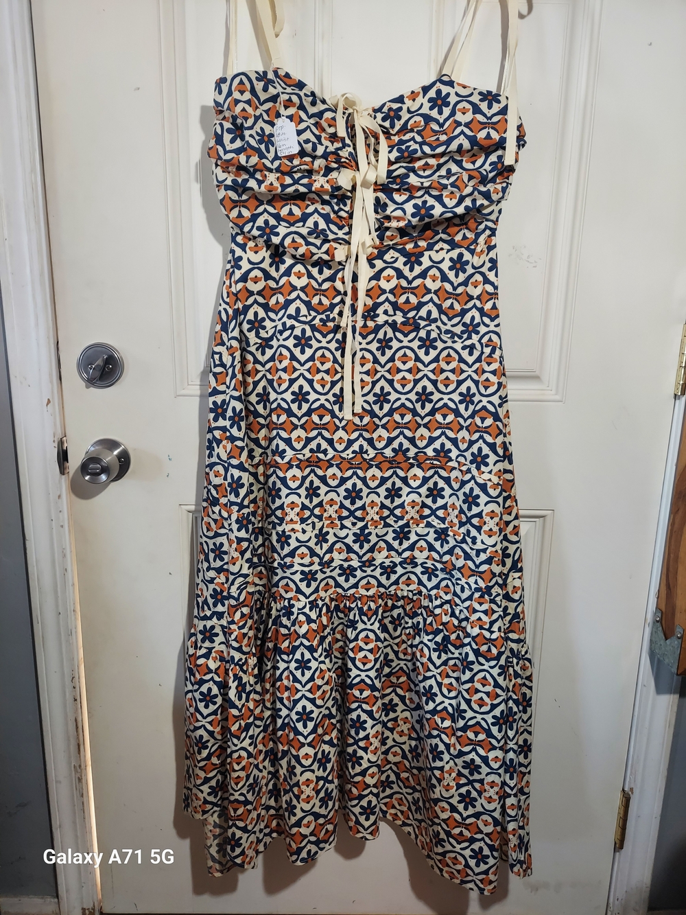Free People Palma Tile Print Cotton Tiered Lace Up Bust Fall Midi Dress
